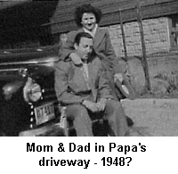 Michael and Mary Lanzi in the driveway of the house on Farmington Avenue. Probably 1948 or so.